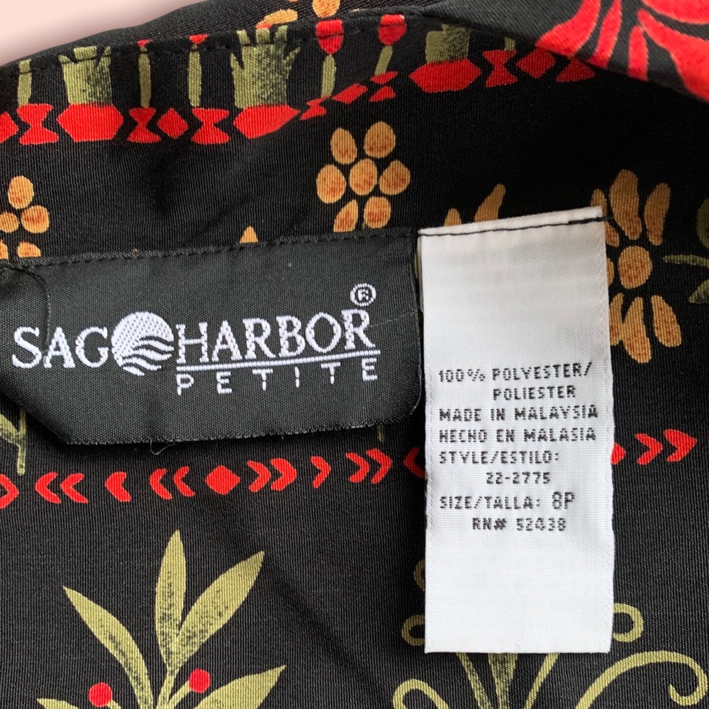 VTG 1990s Sag Harbor Petite Black Safari Print Dress - Picture 3 of 10